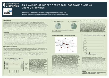 AN ANALYSIS OF DIRECT RECIPROCAL BORROWING AMONG CREPUQ LIBRARIES Joanna Duy, Associate Librarian, Concordia University Libraries Vincent Larivière, Professeur.