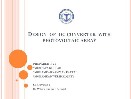 Design of dc converter with photovoltaic array