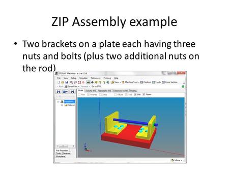 ZIP Assembly example Two brackets on a plate each having three nuts and bolts (plus two additional nuts on the rod)