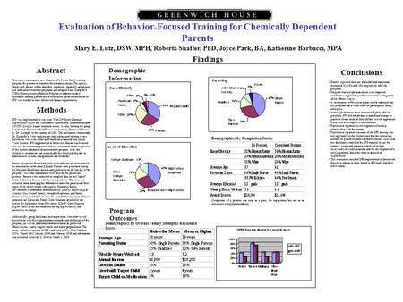 Evaluation of Behavior-Focused Training for Chemically Dependent Parents Mary E. Lutz, DSW, MPH, Roberta Shafter, PhD, Joyce Park, BA, Katherine Barbacci,