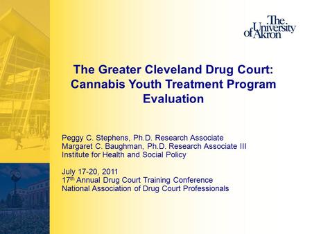 The Greater Cleveland Drug Court: Cannabis Youth Treatment Program Evaluation Peggy C. Stephens, Ph.D. Research Associate Margaret C. Baughman, Ph.D. Research.