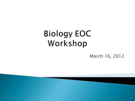 March 16, 2012 1.  Welcome, Introduction & Expectations  Introduction Probe  Graduation Requirements  Test & Item Spec Scavenger Hunt  Sample Biology.