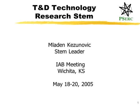 PS ERC 1 T&D Technology Research Stem Mladen Kezunovic Stem Leader IAB Meeting Wichita, KS May 18-20, 2005.