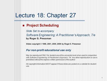 Lecture 18: Chapter 27 Project Scheduling