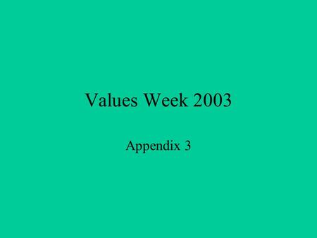 Values Week 2003 Appendix 3. When is it? Monday 24 TH March Tuesday 25 TH March Wednesday 26 TH March.