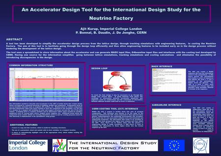 Ajit Kurup, Imperial College London P. Bonnal, B. Daudin, J. De Jonghe, CERN An Accelerator Design Tool for the International Design Study for the Neutrino.