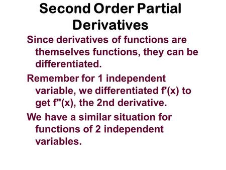 Second Order Partial Derivatives