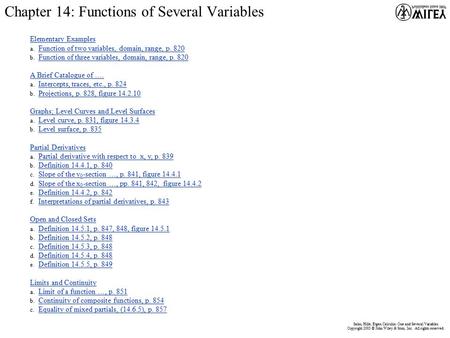 Main Menu Salas, Hille, Etgen Calculus: One and Several Variables Copyright 2003 © John Wiley & Sons, Inc. All rights reserved. Elementary Examples a.