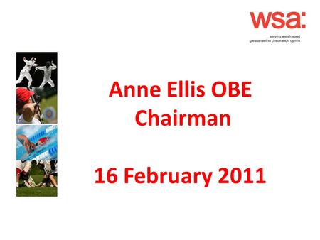 Anne Ellis OBE Chairman 16 February 2011. WSA Strategy & Aims Reviewed in 2010 Area 1 Membership Services To supply first class services to members that.