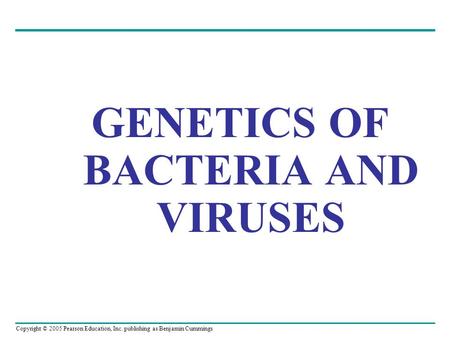 Copyright © 2005 Pearson Education, Inc. publishing as Benjamin Cummings GENETICS OF BACTERIA AND VIRUSES.