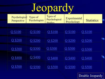 Jeopardy Statistics Q $100 Q $100 Q $100 Q $100 Q $100 Q $200 Q $200