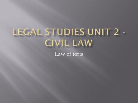 Law of torts. The tort of negligence says that you should take reasonable care to ensure that your actions do not cause harm to others. For a plaintiff.