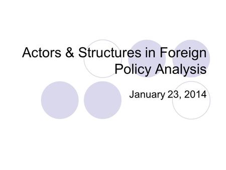 Actors & Structures in Foreign Policy Analysis January 23, 2014.