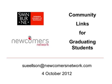 Community Links for Graduating Students 4 October 2012.