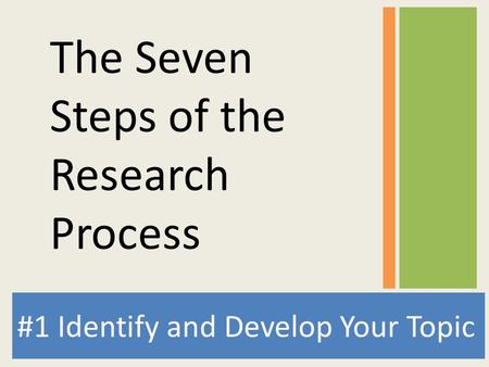 #1 Identify and Develop Your Topic The Seven Steps of the Research Process.