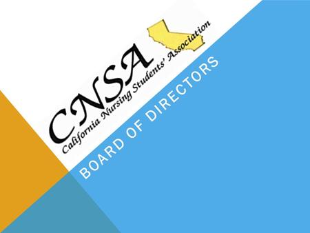 BOARD OF DIRECTORS. CNSA BOARD OF DIRECTORS The CNSA Board of Directors is elected annually to serve the students of the School of Nursing. The Board.