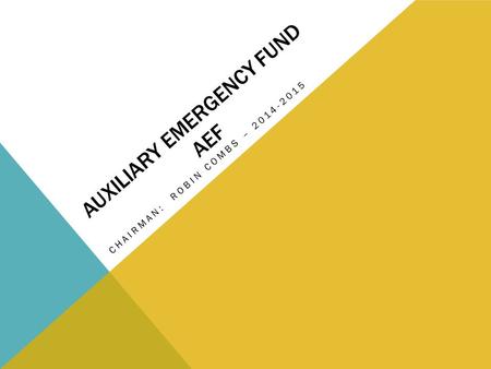 AUXILIARY EMERGENCY FUND AEF CHAIRMAN: ROBIN COMBS – 2014-2015.