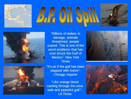 “Billions of dollars in damage, animals threatened, people scared. This is one of the worst problems that has ever struck the Gulf of Mexico”- New York.