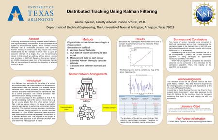 Distributed Tracking Using Kalman Filtering Aaron Dyreson, Faculty Advisor: Ioannis Schizas, Ph.D. Department of Electrical Engineering, The University.