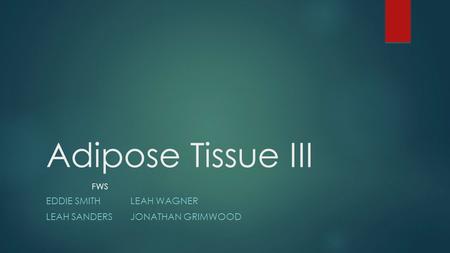 Adipose Tissue III EDDIE SMITHLEAH WAGNER LEAH SANDERSJONATHAN GRIMWOOD FWS.