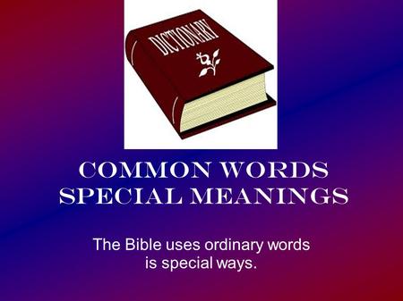 Common Words Special Meanings The Bible uses ordinary words is special ways.