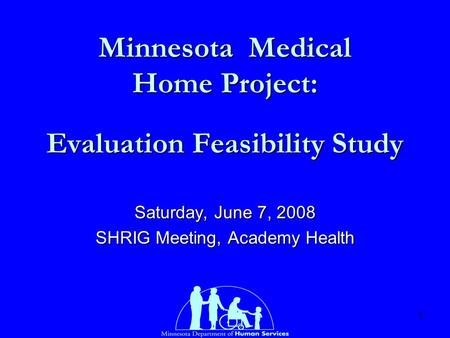 1 Minnesota Medical Home Project: Evaluation Feasibility Study Saturday, June 7, 2008 SHRIG Meeting, Academy Health.