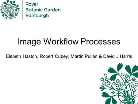 Image Workflow Processes Elspeth Haston, Robert Cubey, Martin Pullan & David J Harris.