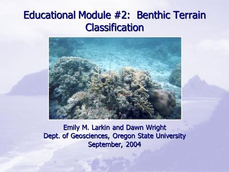 Educational Module #2: Benthic Terrain Classification Emily M. Larkin and Dawn Wright Dept. of Geosciences, Oregon State University September, 2004 (Larkin.