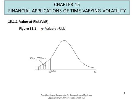 1 CHAPTER 15 FINANCIAL APPLICATIONS OF TIME-VARYING VOLATILITY Figure 15.1 Value-at-Risk González-Rivera: Forecasting for Economics and Business, Copyright.