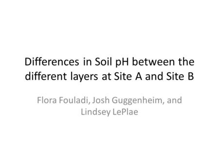 Differences in Soil pH between the different layers at Site A and Site B Flora Fouladi, Josh Guggenheim, and Lindsey LePlae.