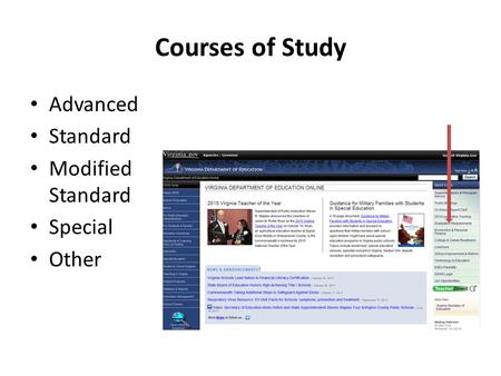 Courses of Study Advanced Standard Modified Standard Special Other.