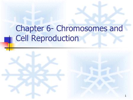 Chapter 6- Chromosomes and Cell Reproduction