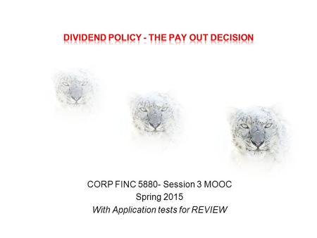 CORP FINC 5880- Session 3 MOOC Spring 2015 With Application tests for REVIEW.