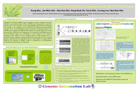 Alternative splicing and promoter of the GSDML gene implicated in the HERV-H LTR element Kung-Ahn, Jae-Won Huh, Dae-Soo Kim, Hong-Seok Ha, Yun-ji Kim,