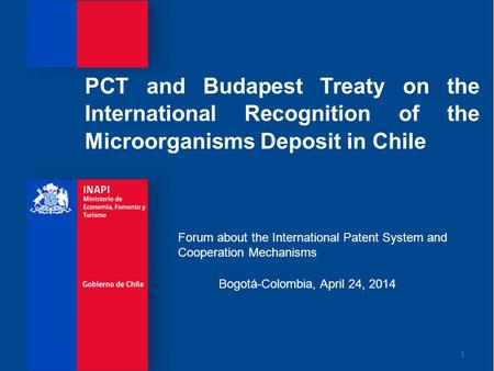 PCT and Budapest Treaty on the International Recognition of the Microorganisms Deposit in Chile 1 Bogotá-Colombia, April 24, 2014 Forum about the International.