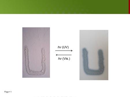 Page  1 hv (UV) hv (Vis.). Synthesis of spironaphthoxazine derivative having potential applications in Smart Polymers. Presented by: Sampath Weerasinghe.