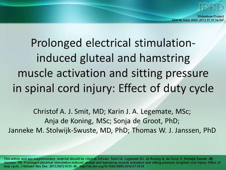 This article and any supplementary material should be cited as follows: Smit CA, Legemate KJ, de Koning A, de Groot S, Stolwijk-Swuste JM, Janssen TW.