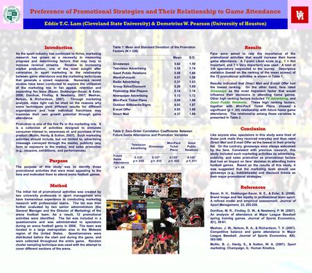 Table 2: Zero-Order Correlation Coefficients Between Future Game Attendance and Promotion Variables Television Advertising Giveaways Mini-Pack Ticket Plans.