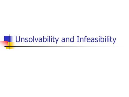 Unsolvability and Infeasibility. Computability (Solvable) A problem is computable if it is possible to write a computer program to solve it. Can all problems.