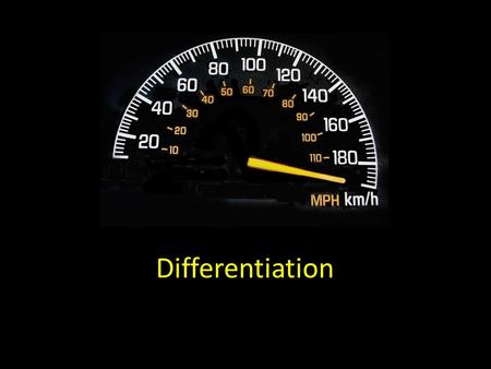 Differentiation. f(x) = x 3 + 2x 2 – 3x + 5 f’(x) = 3x 2 + 4x - 3 f’(1) = 3 x 1 2 + 4 x 1 – 3 = 3 + 4 – 3 = 4 If f(x) = x 3 + 2x 2 –