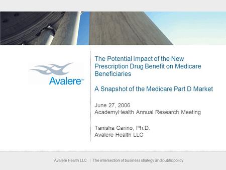 Avalere Health LLC | The intersection of business strategy and public policy The Potential Impact of the New Prescription Drug Benefit on Medicare Beneficiaries.