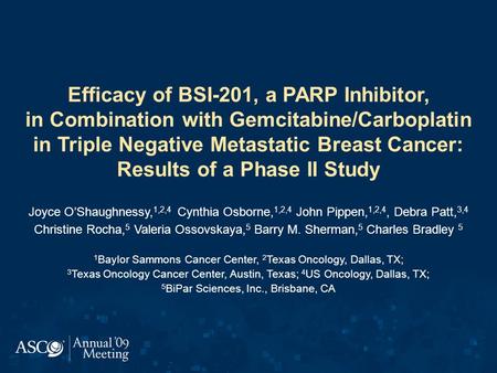 Efficacy of BSI-201, a PARP Inhibitor, in Combination with Gemcitabine/Carboplatin in Triple Negative Metastatic Breast Cancer: Results of a Phase II Study.