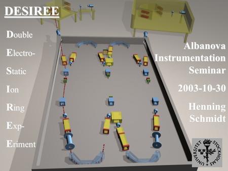 DESIREE D ouble E lectro- S tatic I on R ing E xp- E riment Albanova Instrumentation Seminar 2003-10-30 Henning Schmidt.