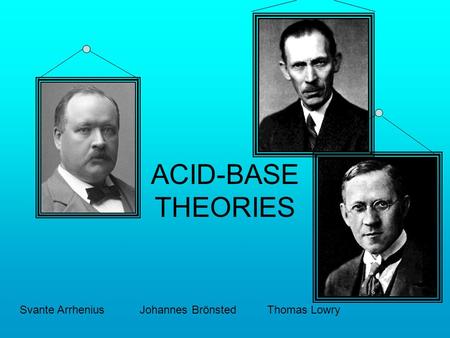 ACID-BASE THEORIES Svante ArrheniusJohannes BrönstedThomas Lowry.