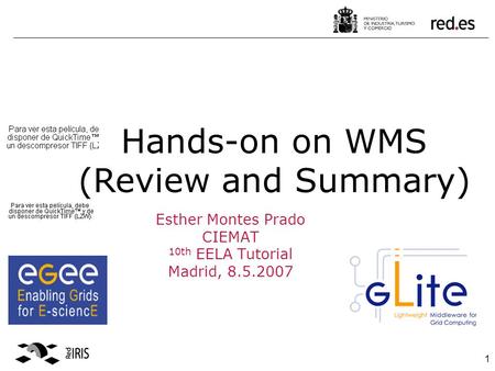 1 Esther Montes Prado CIEMAT 10th EELA Tutorial Madrid, 8.5.2007 Hands-on on WMS (Review and Summary)