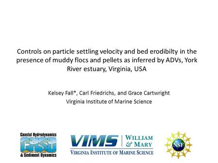 Controls on particle settling velocity and bed erodibilty in the presence of muddy flocs and pellets as inferred by ADVs, York River estuary, Virginia,