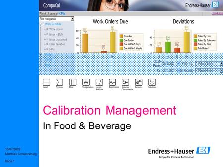 10/07/2009 Matthias Schuetzeberg Slide 1 Calibration Management In Food & Beverage.