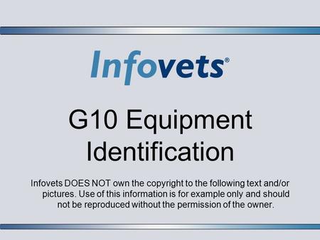 G10 Equipment Identification Infovets DOES NOT own the copyright to the following text and/or pictures. Use of this information is for example only and.