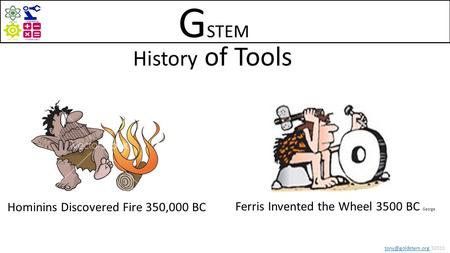 32015 History of Tools Ferris Invented the Wheel 3500 BC George Hominins Discovered Fire 350,000 BC G STEM.