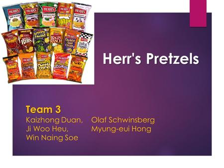 Herr's Pretzels Team 3 Kaizhong Duan, Olaf Schwinsberg Ji Woo Heu, Myung-eui Hong Win Naing Soe.